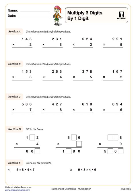 3 digit by 1 digit multiplication worksheets|3.